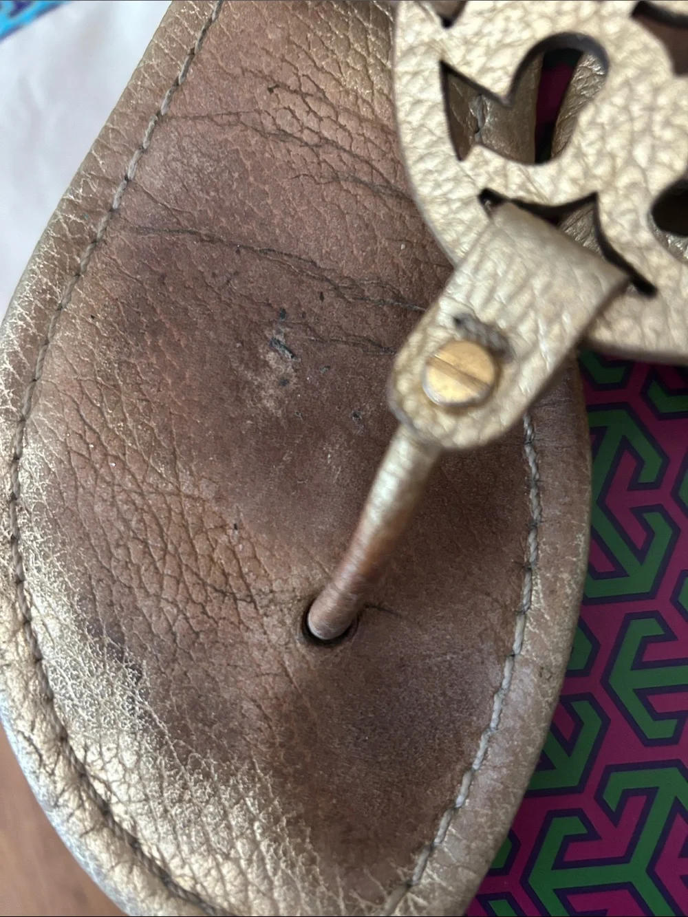 Tory Burch Metallic Gold Miller Logo Thong Sandals